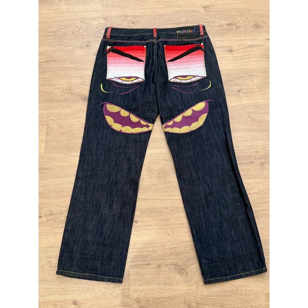 Parish Health Wealth Wisdom Y2K Embroidered Face Straight Leg Jeans Men’s 40
